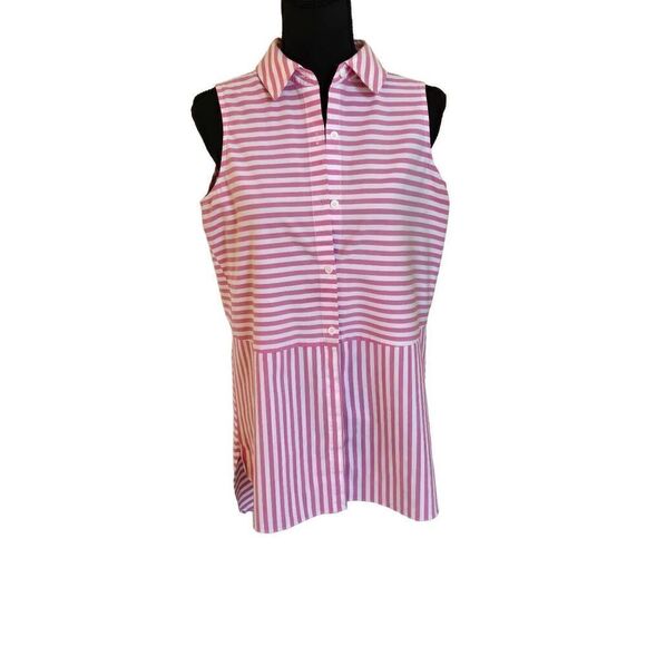 Vince Camuto Womens Pink White Striped Sleeveless Cotton Blend Blouse Small - Picture 1 of 10